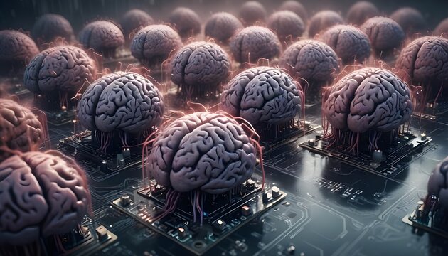 Computer-Style Realistic 3D Fusion of Human Brains - Brain Computer Interface - Biological Computing - Powered by Adobe