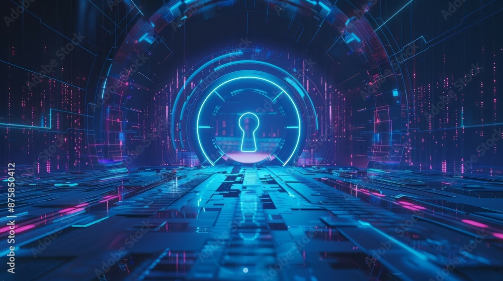 Poster digital security gateway. abstract digital security concept with a glowing keyhole in a futuristic t