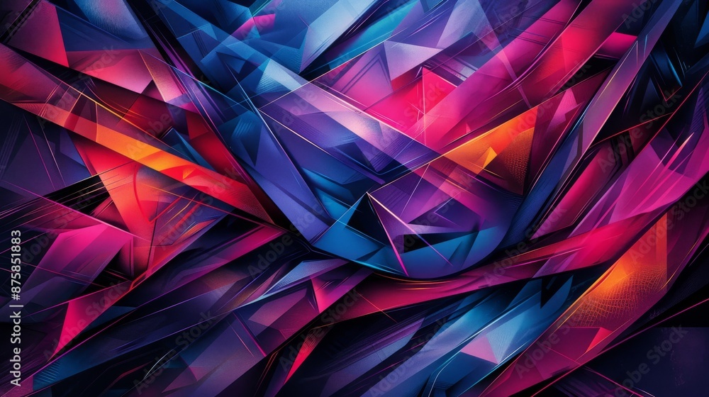 Poster multicolored geometric shapes form an abstract background.