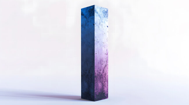 A sleek, iridescent rectangular column standing upright on a gradient pastel background. The pillar reflects hues of blue, purple, and pink, creating a modern and futuristic aesthetic with a minimalis