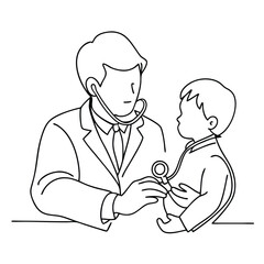 Fototapeta premium a pediatrician using a stethoscope on a toddler. illustration line art vector style