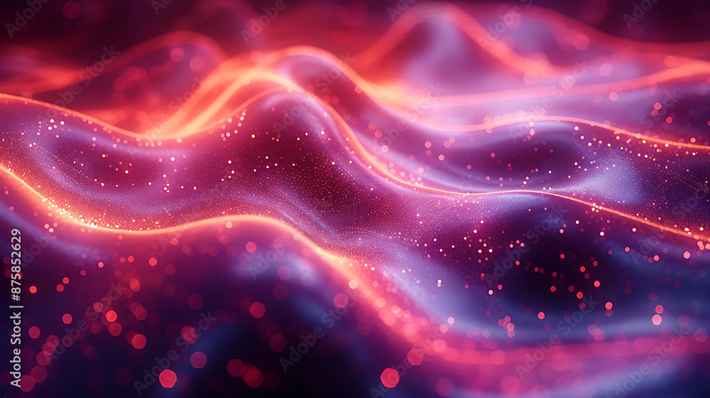 Poster neon tech landscape: abstract patterns and circuits