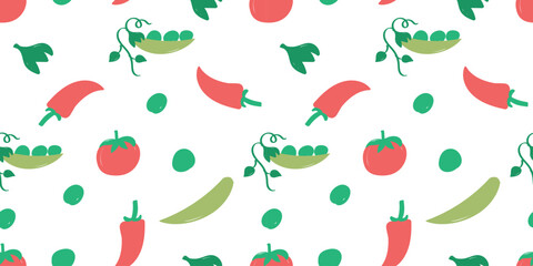 Mix vegetables seamless pattern. flat vector illustration. Template for Notebook covers, pattern for wallpapers, textile or nature background. hand-drawn vector elements. Healthy natural vitamin food