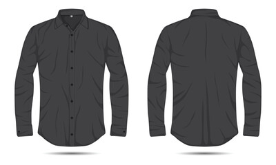 Naklejka premium Mockup of black long-sleeve button-up shirt front and back view