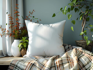 Mockup template for Pillow Design on shelf, generated ai