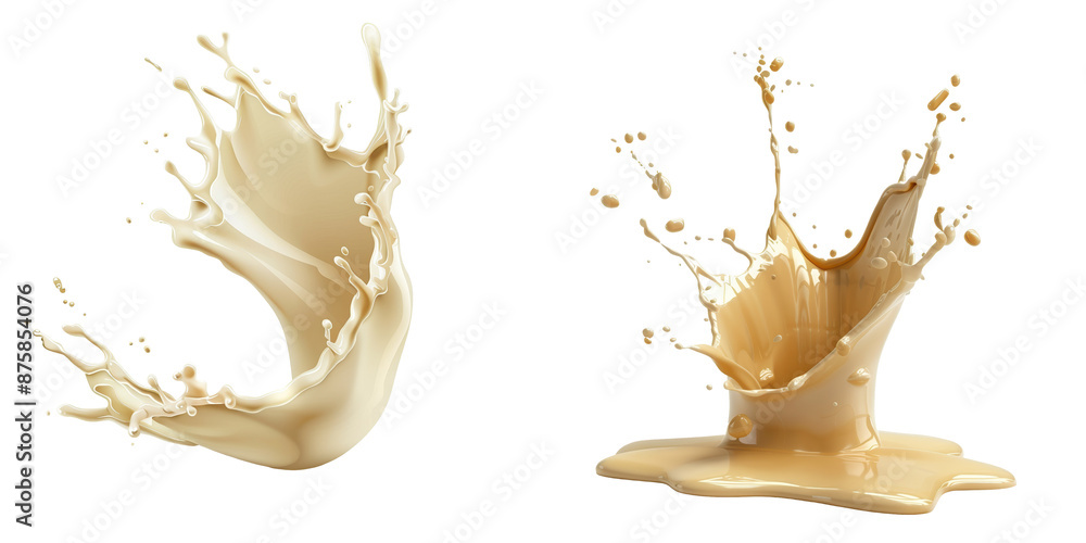 Poster dynamic splash of creamy liquid frozen in motion, showcasing fluid art with intricate details and a 