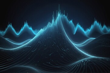 3D abstract illustration of digital landscape with blue and black with wavy lines
