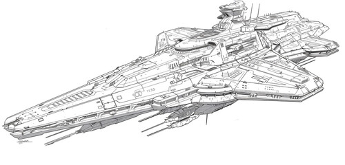 Fototapeta premium Rough draft hand-drawn style spaceship design. spacecraft, star cruiser, battleship, interstellar travel, space force design