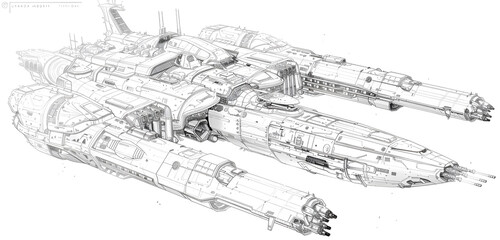 Obraz premium Rough draft hand-drawn style spaceship design. spacecraft, star cruiser, battleship, interstellar travel, space force design