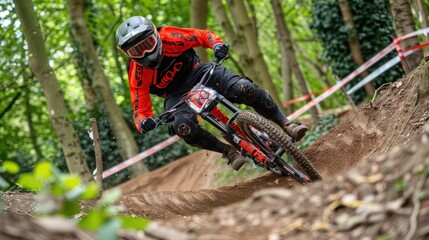 Downhill Mountain Biking In The Woods