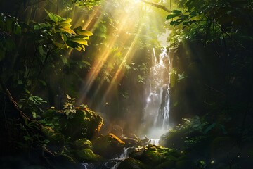 Lush Green Waterfall in the Heart of the Jungle