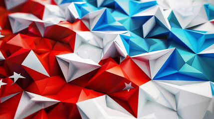 Artistic 3D pentagons in red, white, and blue forming a Veterans Day tribute.