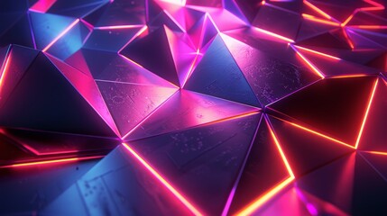 Glowing Neon Triangles with Metallic Surface
