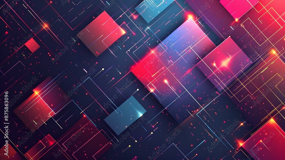 Poster abstract background of glowing squares and connecting lines