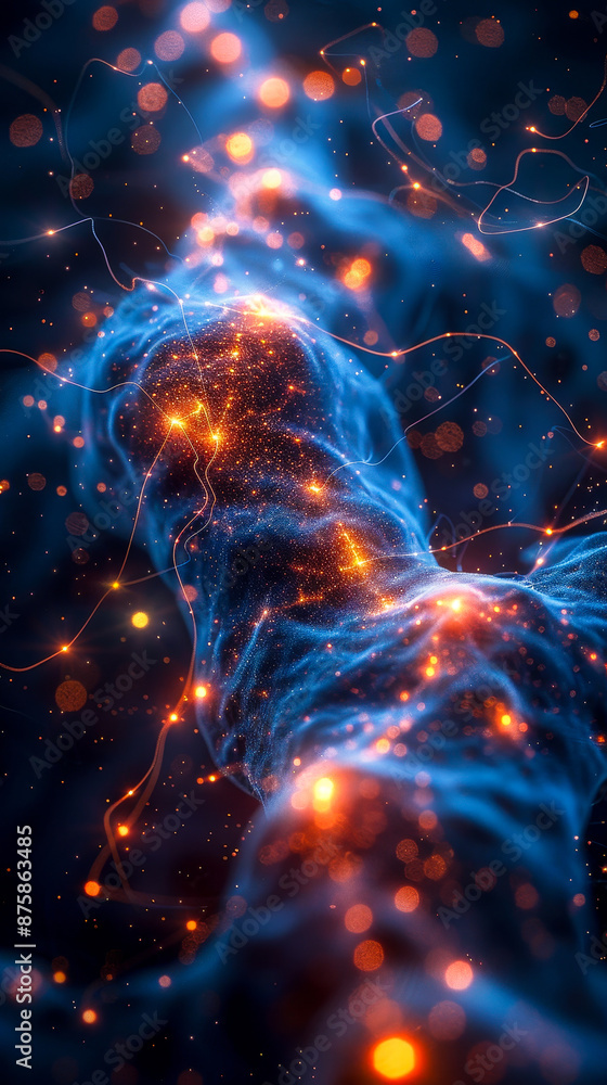 Poster harmonious digital network connectivity: glowing neural connections and intertwined elements represe