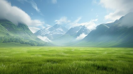 Fototapeta premium A vast, open field with mountains in the background