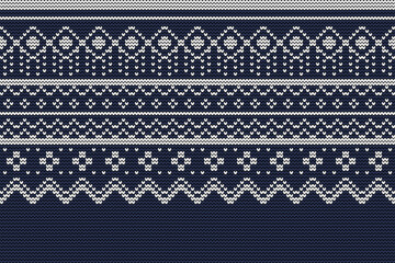 White on a blue background. White and Blue Knitted Pattern Vector