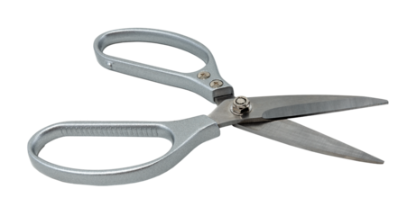 Stationery scissors on a white background for office work. Tailor's or seamstress's scissors