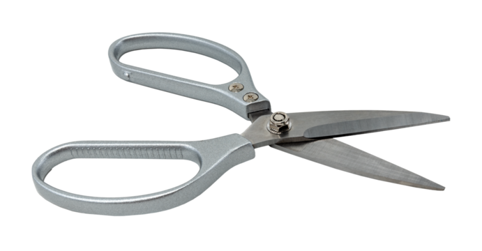 Stationery scissors on a white background for office work. Tailor's or seamstress's scissors