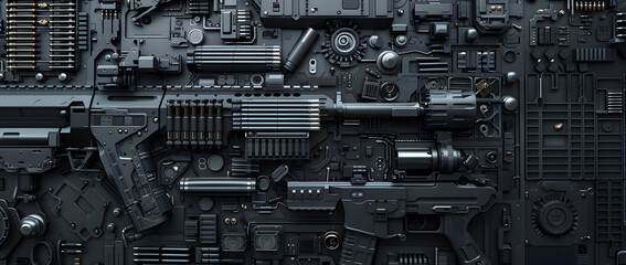 Fototapeta premium Space age material multifunctional wall background. Wide format. sci-fi design