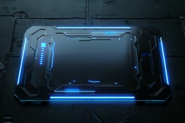 Highly realistic dark text field neon on a clear plate for a board game playing card, designed for space colonization. The text field features a sleek design with subtle futuristic details, a large em