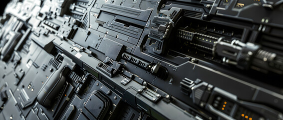 Fototapeta premium Space age material multifunctional wall background. Wide format. sci-fi design