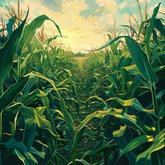 Obraz premium Corn Field, Corn Crop, Many Maize, Maize Agriculture Landscape, Vegetable Farm