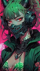 Demon girl, cyberpunk, futurism. 