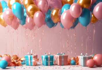 14th balloon 3d announcement bunting birthday render gift party celebration box anniversary number happy gold