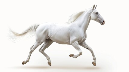 Dashing white horse is running isolated on white background