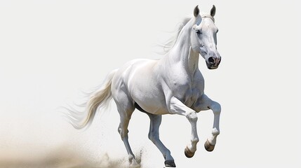 Dashing white horse is running isolated on white background