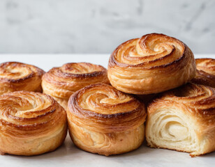 Fototapeta premium Collection of kouign-amanns in different angles isolated on white background. Mock up, graphic resources, well isolated