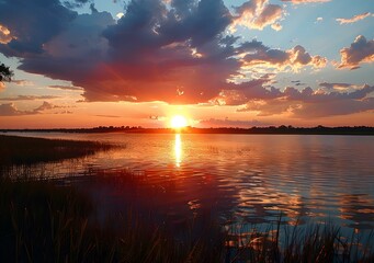 sunset over a tidal creek on the coast of south carolina