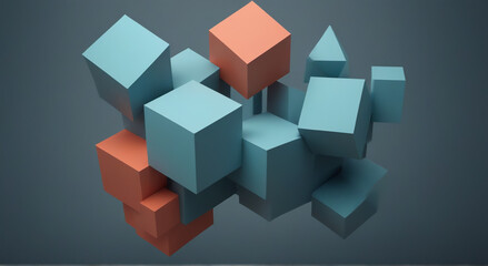 3d rendering of a group of cubes in blue and orange colors