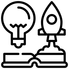 book open rocket startup bulb education knowledge simple line