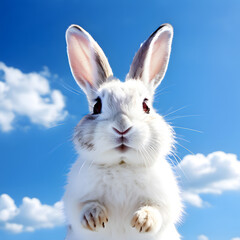 Obraz premium white rabbit on blue sky
