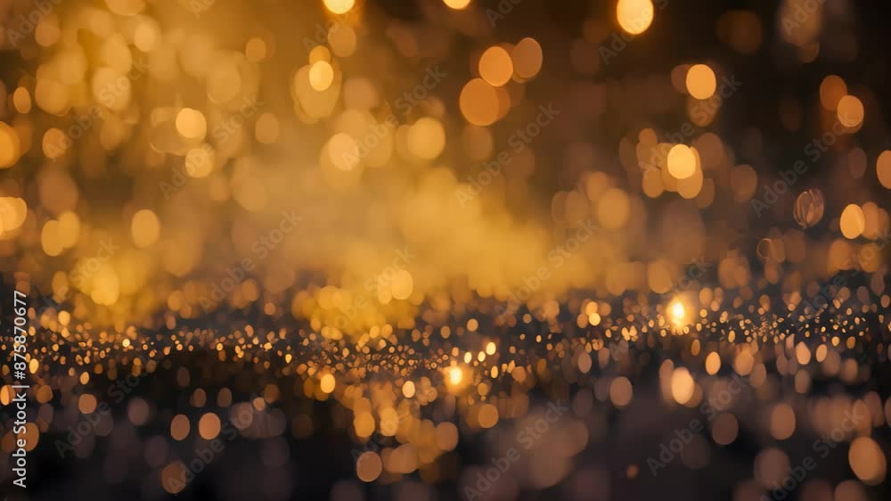Poster fine golden particles creating a shimmering bokeh effect in the background, fine, golden particles