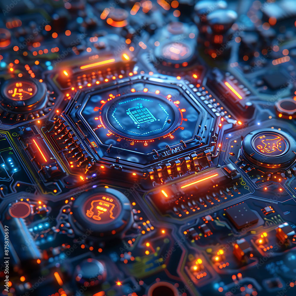 Poster cyber security landscape: empty canvas & abstract firewalls