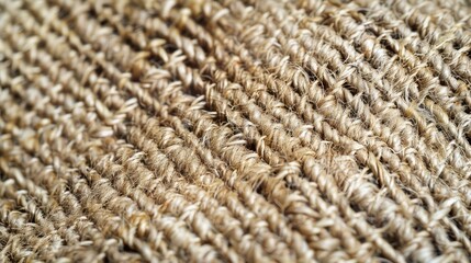 Close-up of a woven jute fabric, displaying its natural fibers and rough, tactile texture.