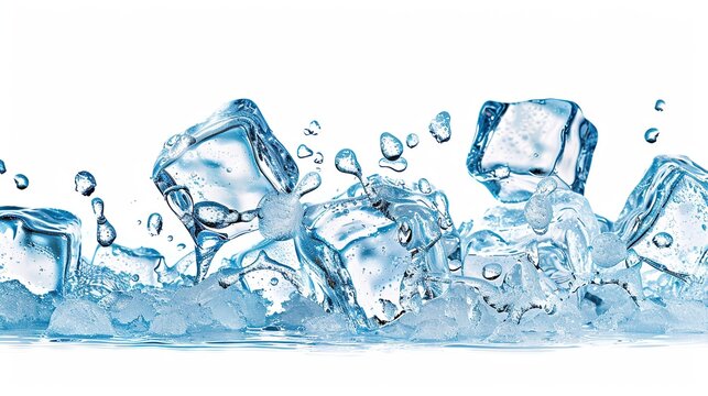 Big block of ice cubes and starting to melt isolated on white background