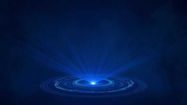 Hologram Virtual Interface display blue scan display technology Spotlight user interface HUD circle. Hi tech futuristic. Sci-fi digital style. Magic circle podium. Abstract hologram technology.