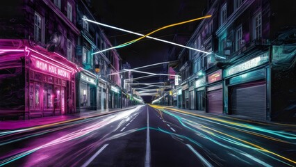 Obraz premium Neon Nightlife: Fluid Art of a Vibrant Street Scene