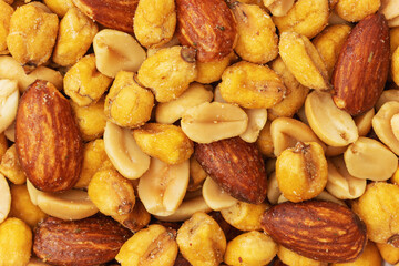 roasted nut and corn mix with almonds close-up