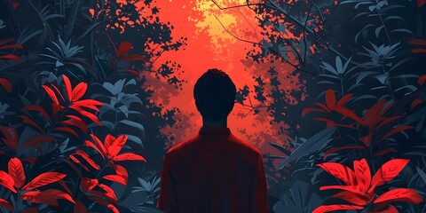 man in red shirt in jungle