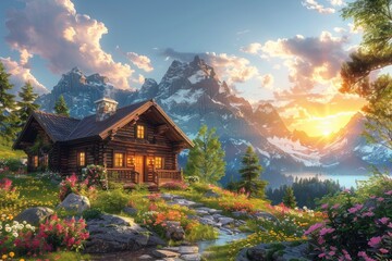 Fototapeta premium Fairytale cabin in the mountains