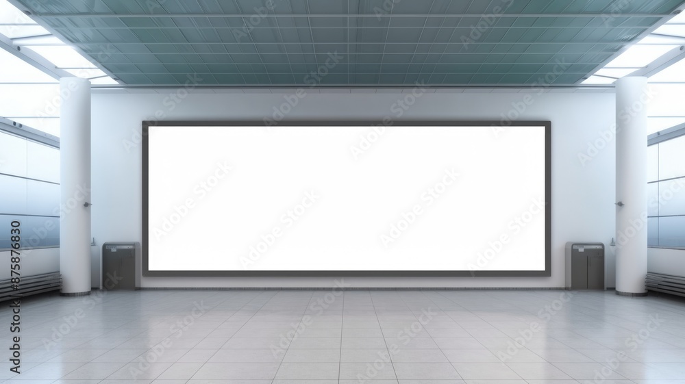 Poster a mockup of billboard with white color blank space set in large modern and empty hallway. a large bi