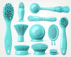 Ideal Turquoise Brush 3D Render Set for Creative Education Themes, Ultra HD