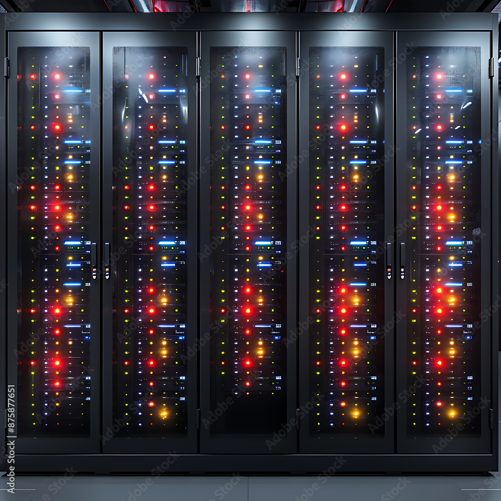 Poster modern server racks with high-tech components