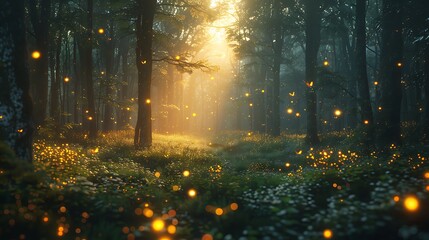 sunset in the forest