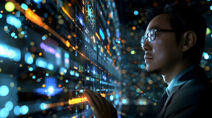 Naklejka premium Market Research: A Chinese market analyst presenting market research findings